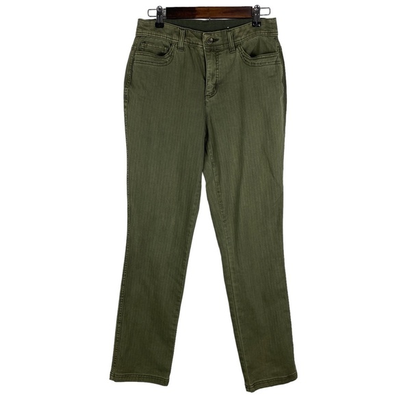 Christopher & Banks Lined Pattern Stretch Straight Leg Jeans Women's 4 Green - Picture 1 of 9